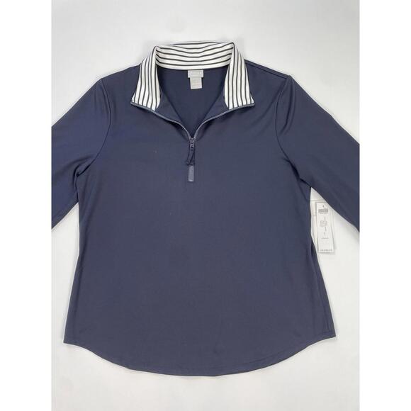 NWT Chico’s Zenergy Navy 1/4 Zip Striped Detail Nautical Top Shirt Chico’s  1 - Picture 2 of 9
